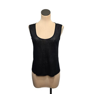 Piazza Sempione Tank Top Womens Large Black‎ Linen Sleeveless Italy Lightweight